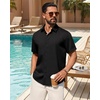 image:imageMens Linen Shirt Short Sleeve Button Down Shirt Summer Casual Beach Tops  Lightweight Breathable Shrinkresistant Linen Texture Relaxed Fit Button Up for Vacation Wedding Work Office Date DailyBlack