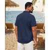 image:imageMens Linen Shirt Short Sleeve Button Down Shirt Summer Casual Beach Tops  Lightweight Breathable Shrinkresistant Linen Texture Relaxed Fit Button Up for Vacation Wedding Work Office Date DailyNavy Blue