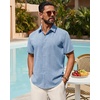 image:imageMens Linen Shirt Short Sleeve Button Down Shirt Summer Casual Beach Tops  Lightweight Breathable Shrinkresistant Linen Texture Relaxed Fit Button Up for Vacation Wedding Work Office Date DailyLight Blue