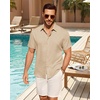 image:imageMens Linen Shirt Short Sleeve Button Down Shirt Summer Casual Beach Tops  Lightweight Breathable Shrinkresistant Linen Texture Relaxed Fit Button Up for Vacation Wedding Work Office Date DailyTan