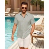 image:imageMens Linen Shirt Short Sleeve Button Down Shirt Summer Casual Beach Tops  Lightweight Breathable Shrinkresistant Linen Texture Relaxed Fit Button Up for Vacation Wedding Work Office Date DailyLight Grey