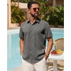 image:imageMens Linen Shirt Short Sleeve Button Down Shirt Summer Casual Beach Tops  Lightweight Breathable Shrinkresistant Linen Texture Relaxed Fit Button Up for Vacation Wedding Work Office Date DailyGrey