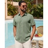 image:imageMens Linen Shirt Short Sleeve Button Down Shirt Summer Casual Beach Tops  Lightweight Breathable Shrinkresistant Linen Texture Relaxed Fit Button Up for Vacation Wedding Work Office Date DailyOlive Green