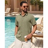 image:imageMens Linen Shirt Short Sleeve Button Down Shirt Summer Casual Beach Tops  Lightweight Breathable Shrinkresistant Linen Texture Relaxed Fit Button Up for Vacation Wedding Work Office Date DailyArmy Green