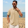 image:imageMens Linen Shirt Short Sleeve Button Down Shirt Summer Casual Beach Tops  Lightweight Breathable Shrinkresistant Linen Texture Relaxed Fit Button Up for Vacation Wedding Work Office Date DailyKhaki