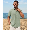 image:imageMens Linen Shirt Short Sleeve Button Down Shirt Summer Casual Beach Tops  Lightweight Breathable Shrinkresistant Linen Texture Relaxed Fit Button Up for Vacation Wedding Work Office Date DailyGreen