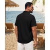 image:imageMens Linen Shirt Short Sleeve Button Down Shirt Summer Casual Beach Tops  Lightweight Breathable Shrinkresistant Linen Texture Relaxed Fit Button Up for Vacation Wedding Work Office Date DailyBlack