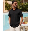 image:imageMens Linen Shirt Short Sleeve Button Down Shirt Summer Casual Beach Tops  Lightweight Breathable Shrinkresistant Linen Texture Relaxed Fit Button Up for Vacation Wedding Work Office Date DailyBlack