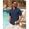 image:imageMens Linen Shirt Short Sleeve Button Down Shirt Summer Casual Beach Tops  Lightweight Breathable Shrinkresistant Linen Texture Relaxed Fit Button Up for Vacation Wedding Work Office Date DailyNavy Blue