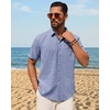 image:imageMens Linen Shirt Short Sleeve Button Down Shirt Summer Casual Beach Tops  Lightweight Breathable Shrinkresistant Linen Texture Relaxed Fit Button Up for Vacation Wedding Work Office Date DailyBlue