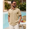 image:imageMens Linen Shirt Short Sleeve Button Down Shirt Summer Casual Beach Tops  Lightweight Breathable Shrinkresistant Linen Texture Relaxed Fit Button Up for Vacation Wedding Work Office Date DailyKhaki