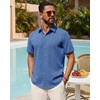 image:imageMens Linen Shirt Short Sleeve Button Down Shirt Summer Casual Beach Tops  Lightweight Breathable Shrinkresistant Linen Texture Relaxed Fit Button Up for Vacation Wedding Work Office Date DailyRoyal Blue