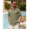 image:imageMens Linen Shirt Short Sleeve Button Down Shirt Summer Casual Beach Tops  Lightweight Breathable Shrinkresistant Linen Texture Relaxed Fit Button Up for Vacation Wedding Work Office Date DailyArmy Green