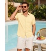 image:imageMens Linen Shirt Short Sleeve Button Down Shirt Summer Casual Beach Tops  Lightweight Breathable Shrinkresistant Linen Texture Relaxed Fit Button Up for Vacation Wedding Work Office Date DailyYellow