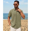 image:imageMens Linen Shirt Short Sleeve Button Down Shirt Summer Casual Beach Tops  Lightweight Breathable Shrinkresistant Linen Texture Relaxed Fit Button Up for Vacation Wedding Work Office Date DailyArmy Green