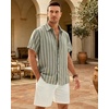 image:imageMens Linen Shirt Striped Short Sleeve Button Down Summer Beach Shirt  Linen Texture Wrinkle Free Breathable Lightweight Shrink Resistant Striped Vintage Summer Travel Wedding Party BusinessGreen