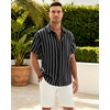 image:imageMens Linen Shirt Striped Short Sleeve Button Down Summer Beach Shirt  Linen Texture Wrinkle Free Breathable Lightweight Shrink Resistant Striped Vintage Summer Travel Wedding Party BusinessBlack