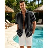 image:imageMens Linen Shirt Striped Short Sleeve Button Down Summer Beach Shirt  Linen Texture Wrinkle Free Breathable Lightweight Shrink Resistant Striped Vintage Summer Travel Wedding Party BusinessBlack
