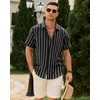 image:imageMens Linen Shirt Striped Short Sleeve Button Down Summer Beach Shirt  Linen Texture Wrinkle Free Breathable Lightweight Shrink Resistant Striped Vintage Summer Travel Wedding Party BusinessBlack