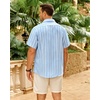 image:imageMens Linen Shirt Striped Short Sleeve Button Down Summer Beach Shirt  Linen Texture Wrinkle Free Breathable Lightweight Shrink Resistant Striped Vintage Summer Travel Wedding Party BusinessLight Blue