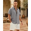 image:imageMens Linen Shirt Striped Short Sleeve Button Down Summer Beach Shirt  Linen Texture Wrinkle Free Breathable Lightweight Shrink Resistant Striped Vintage Summer Travel Wedding Party BusinessGrey