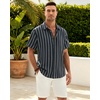 image:imageMens Linen Shirt Striped Short Sleeve Button Down Summer Beach Shirt  Linen Texture Wrinkle Free Breathable Lightweight Shrink Resistant Striped Vintage Summer Travel Wedding Party BusinessNavy Blue