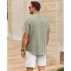 image:imageMens Linen Shirt Striped Short Sleeve Button Down Summer Beach Shirt  Linen Texture Wrinkle Free Breathable Lightweight Shrink Resistant Striped Vintage Summer Travel Wedding Party BusinessGreen
