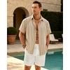 image:imageMens Linen Shirt Striped Short Sleeve Button Down Summer Beach Shirt  Linen Texture Wrinkle Free Breathable Lightweight Shrink Resistant Striped Vintage Summer Travel Wedding Party BusinessTan