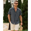 image:imageMens Linen Shirt Striped Short Sleeve Button Down Summer Beach Shirt  Linen Texture Wrinkle Free Breathable Lightweight Shrink Resistant Striped Vintage Summer Travel Wedding Party BusinessNavy Blue