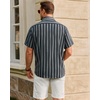 image:imageMens Linen Shirt Striped Short Sleeve Button Down Summer Beach Shirt  Linen Texture Wrinkle Free Breathable Lightweight Shrink Resistant Striped Vintage Summer Travel Wedding Party BusinessNavy Blue