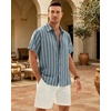 image:imageMens Linen Shirt Striped Short Sleeve Button Down Summer Beach Shirt  Linen Texture Wrinkle Free Breathable Lightweight Shrink Resistant Striped Vintage Summer Travel Wedding Party BusinessBlue
