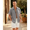 image:imageMens Linen Shirt Striped Short Sleeve Button Down Summer Beach Shirt  Linen Texture Wrinkle Free Breathable Lightweight Shrink Resistant Striped Vintage Summer Travel Wedding Party BusinessGrey