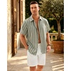 image:imageMens Linen Shirt Striped Short Sleeve Button Down Summer Beach Shirt  Linen Texture Wrinkle Free Breathable Lightweight Shrink Resistant Striped Vintage Summer Travel Wedding Party BusinessGreen