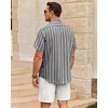 image:imageMens Linen Shirt Striped Short Sleeve Button Down Summer Beach Shirt  Linen Texture Wrinkle Free Breathable Lightweight Shrink Resistant Striped Vintage Summer Travel Wedding Party BusinessGrey