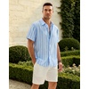 image:imageMens Linen Shirt Striped Short Sleeve Button Down Summer Beach Shirt  Linen Texture Wrinkle Free Breathable Lightweight Shrink Resistant Striped Vintage Summer Travel Wedding Party BusinessLight Blue