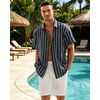 image:imageMens Linen Shirt Striped Short Sleeve Button Down Summer Beach Shirt  Linen Texture Wrinkle Free Breathable Lightweight Shrink Resistant Striped Vintage Summer Travel Wedding Party BusinessNavy Blue