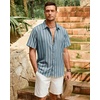 image:imageMens Linen Shirt Striped Short Sleeve Button Down Summer Beach Shirt  Linen Texture Wrinkle Free Breathable Lightweight Shrink Resistant Striped Vintage Summer Travel Wedding Party BusinessBlue