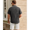 image:imageMens Linen Shirt Striped Short Sleeve Button Down Summer Beach Shirt  Linen Texture Wrinkle Free Breathable Lightweight Shrink Resistant Striped Vintage Summer Travel Wedding Party BusinessBlack
