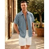 image:imageMens Linen Shirt Striped Short Sleeve Button Down Summer Beach Shirt  Linen Texture Wrinkle Free Breathable Lightweight Shrink Resistant Striped Vintage Summer Travel Wedding Party BusinessBlue