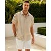 image:imageMens Linen Shirt Striped Short Sleeve Button Down Summer Beach Shirt  Linen Texture Wrinkle Free Breathable Lightweight Shrink Resistant Striped Vintage Summer Travel Wedding Party BusinessTan