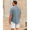 image:imageMens Linen Shirt Striped Short Sleeve Button Down Summer Beach Shirt  Linen Texture Wrinkle Free Breathable Lightweight Shrink Resistant Striped Vintage Summer Travel Wedding Party BusinessBlue