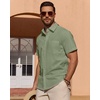 image:imageMens Linen Textured Shirt Cotton Short Sleeve Summer Button Down Shirts  100 Cotton Linenlook Texture Casual Wear Breathable Feel Lightweight Untucked Regular Fit Beach Vacation ResortOlive Green