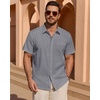 image:imageMens Linen Textured Shirt Cotton Short Sleeve Summer Button Down Shirts  100 Cotton Linenlook Texture Casual Wear Breathable Feel Lightweight Untucked Regular Fit Beach Vacation ResortDark Grey