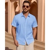 image:imageMens Linen Textured Shirt Cotton Short Sleeve Summer Button Down Shirts  100 Cotton Linenlook Texture Casual Wear Breathable Feel Lightweight Untucked Regular Fit Beach Vacation ResortLight Blue