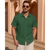 image:imageMens Linen Textured Shirt Cotton Short Sleeve Summer Button Down Shirts  100 Cotton Linenlook Texture Casual Wear Breathable Feel Lightweight Untucked Regular Fit Beach Vacation ResortArmy Green