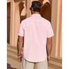 image:imageMens Linen Textured Shirt Cotton Short Sleeve Summer Button Down Shirts  100 Cotton Linenlook Texture Casual Wear Breathable Feel Lightweight Untucked Regular Fit Beach Vacation ResortLight Pink