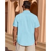 image:imageMens Linen Textured Shirt Cotton Short Sleeve Summer Button Down Shirts  100 Cotton Linenlook Texture Casual Wear Breathable Feel Lightweight Untucked Regular Fit Beach Vacation ResortFluorescent Blue