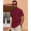 image:imageMens Linen Textured Shirt Cotton Short Sleeve Summer Button Down Shirts  100 Cotton Linenlook Texture Casual Wear Breathable Feel Lightweight Untucked Regular Fit Beach Vacation ResortBurgundy