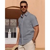 image:imageMens Linen Textured Shirt Cotton Short Sleeve Summer Button Down Shirts  100 Cotton Linenlook Texture Casual Wear Breathable Feel Lightweight Untucked Regular Fit Beach Vacation ResortDark Grey