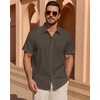 image:imageMens Linen Textured Shirt Cotton Short Sleeve Summer Button Down Shirts  100 Cotton Linenlook Texture Casual Wear Breathable Feel Lightweight Untucked Regular Fit Beach Vacation ResortBrown